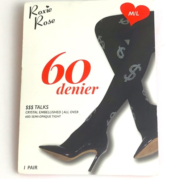 Roxie Rose Accessories - Roxie Rose Money Dollar Sign Crystal Embellished Black Tights Medium Large New